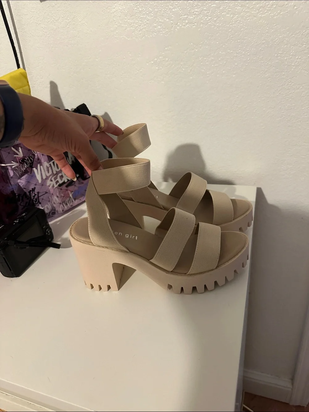 Beige Platform Strappy Sandals - Women